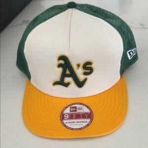 Oakland A’s New Era Green White and Yellow Mesh Trucker Hat